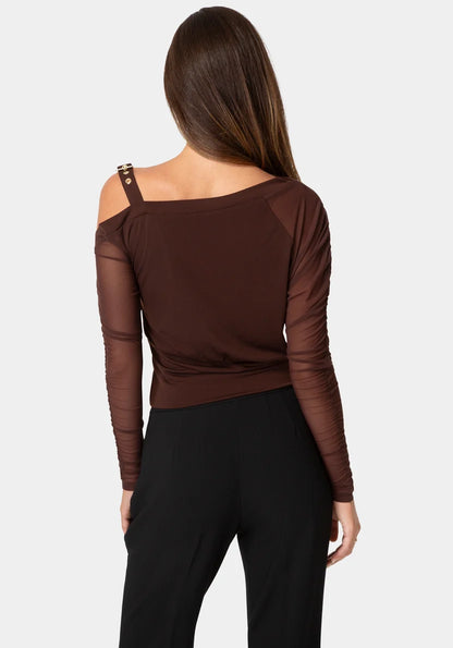 Bebe Chocolate Martini Women Asymmetrical Long Sleeves Knit Top SKU: 7skt0495be_chocolate martini Image 03