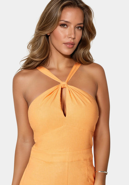 Bebe_Linen Front Knot Palazzo Leg Jumpsuit_7swg0163be_Cantaloupe_04