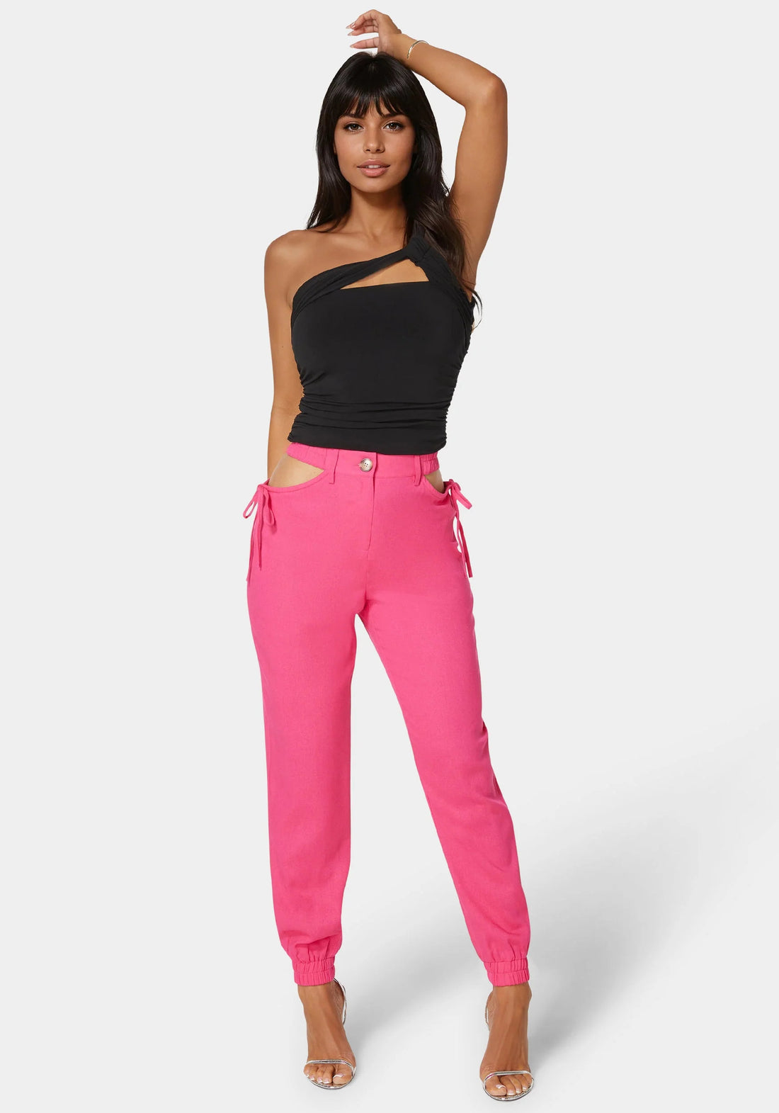 Bebe_High Waisted Cutout Linen Jogger_7swp0352be_Cerise Red_01