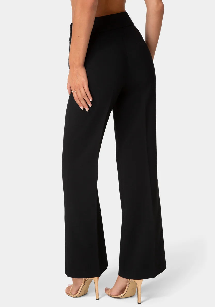 Bebe Black Women High Waist Gold Eyelet Straight Leg Pants SKU: 7swp0446be_black Image 03