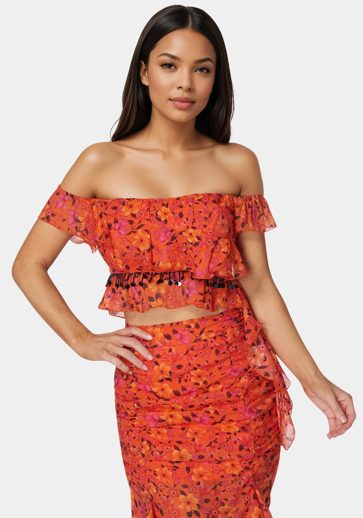 Bebe_Ruffle Fringe Top_7swt0393be_Vibrant Desert Flowers Print_01