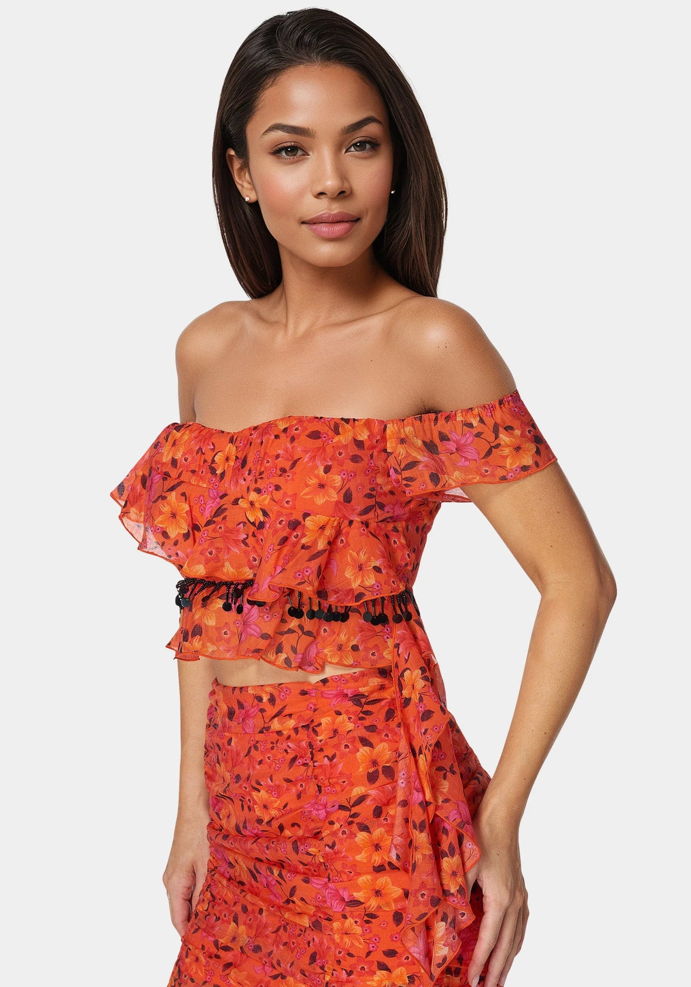 Bebe_Ruffle Fringe Top_7swt0393be_Vibrant Desert Flowers Print_02