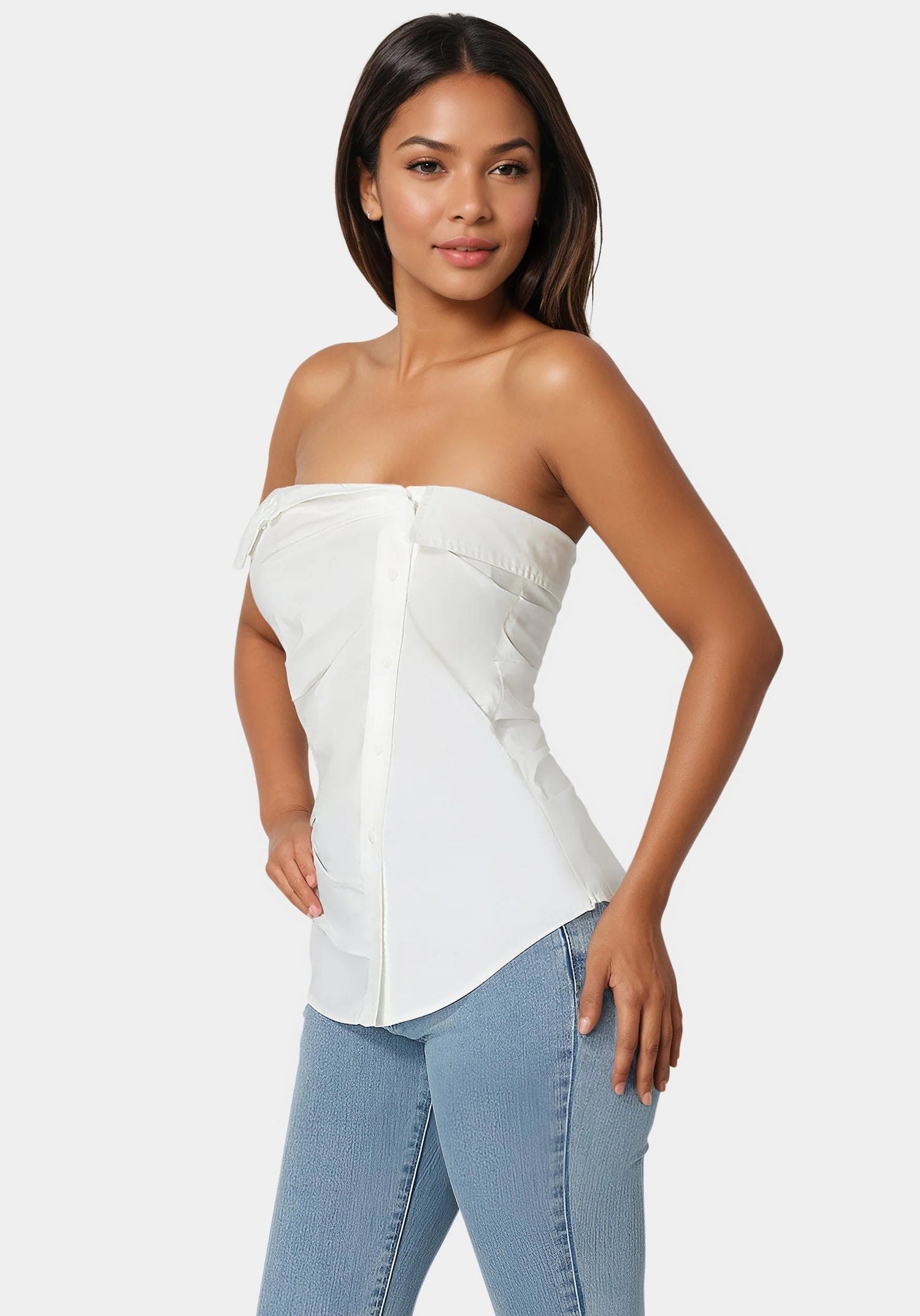Bebe_Ruched Asymmetric Top_7swt0398be_White Alyssum_02