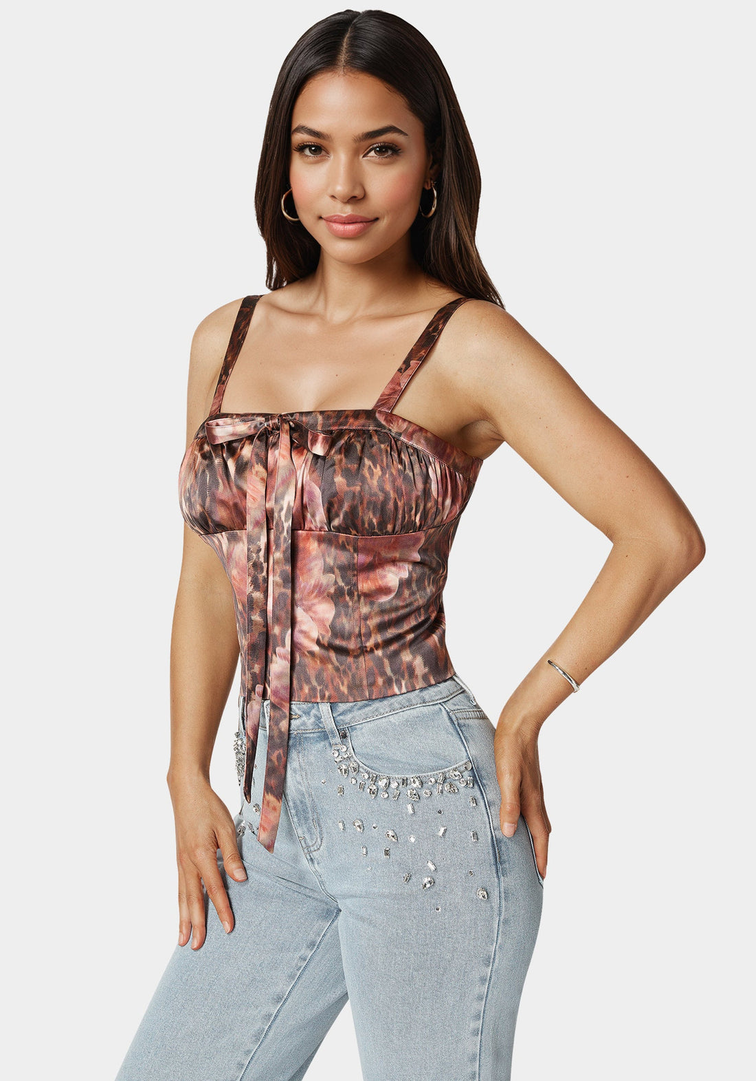 Bebe_Tie Front Ruched Bust Satin Corset_7swt0400be_Blooming Cheetah Print_02