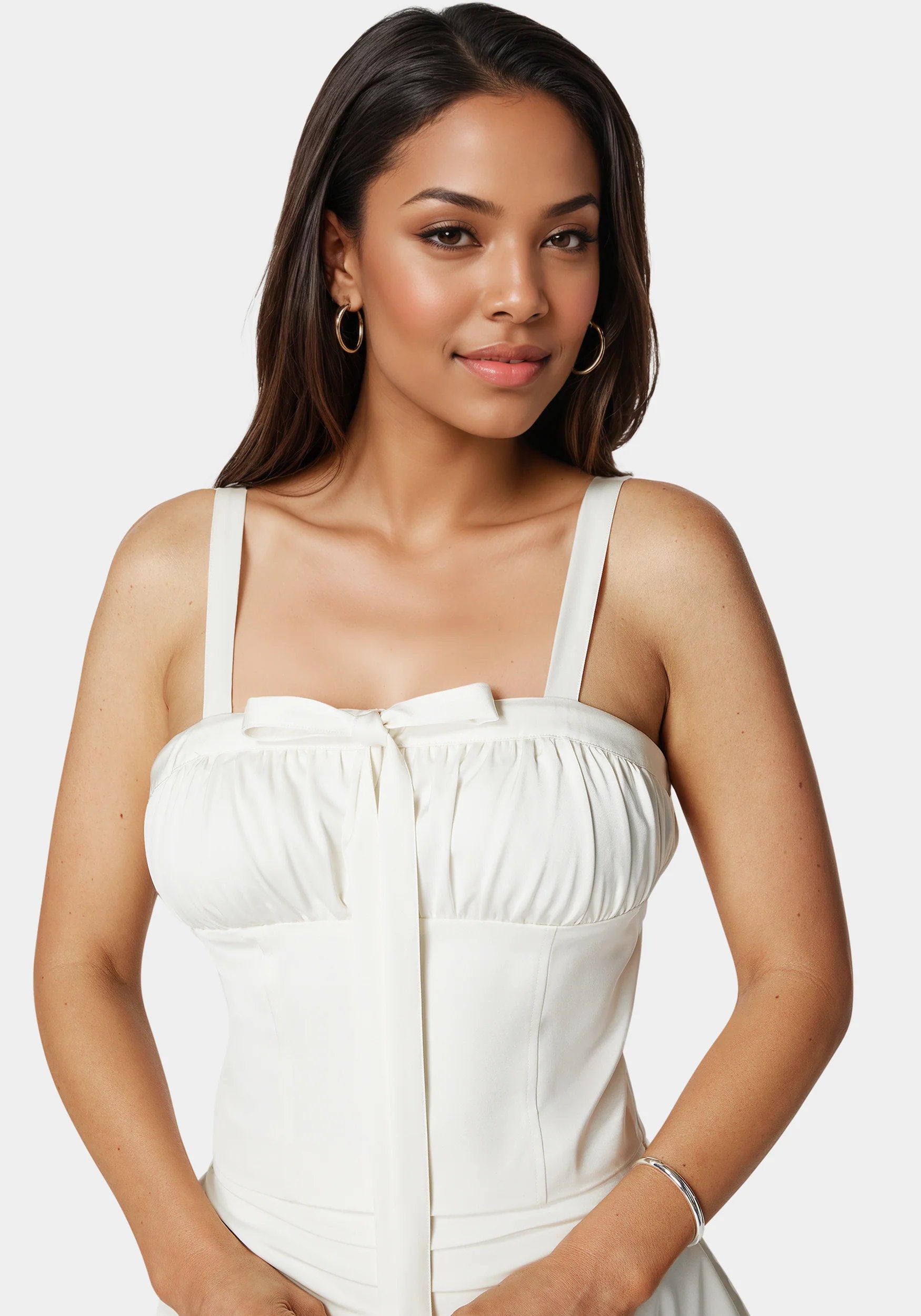 Bebe_Tie Front Ruched Bust Satin Corset_7swt0400be_Pristine_04