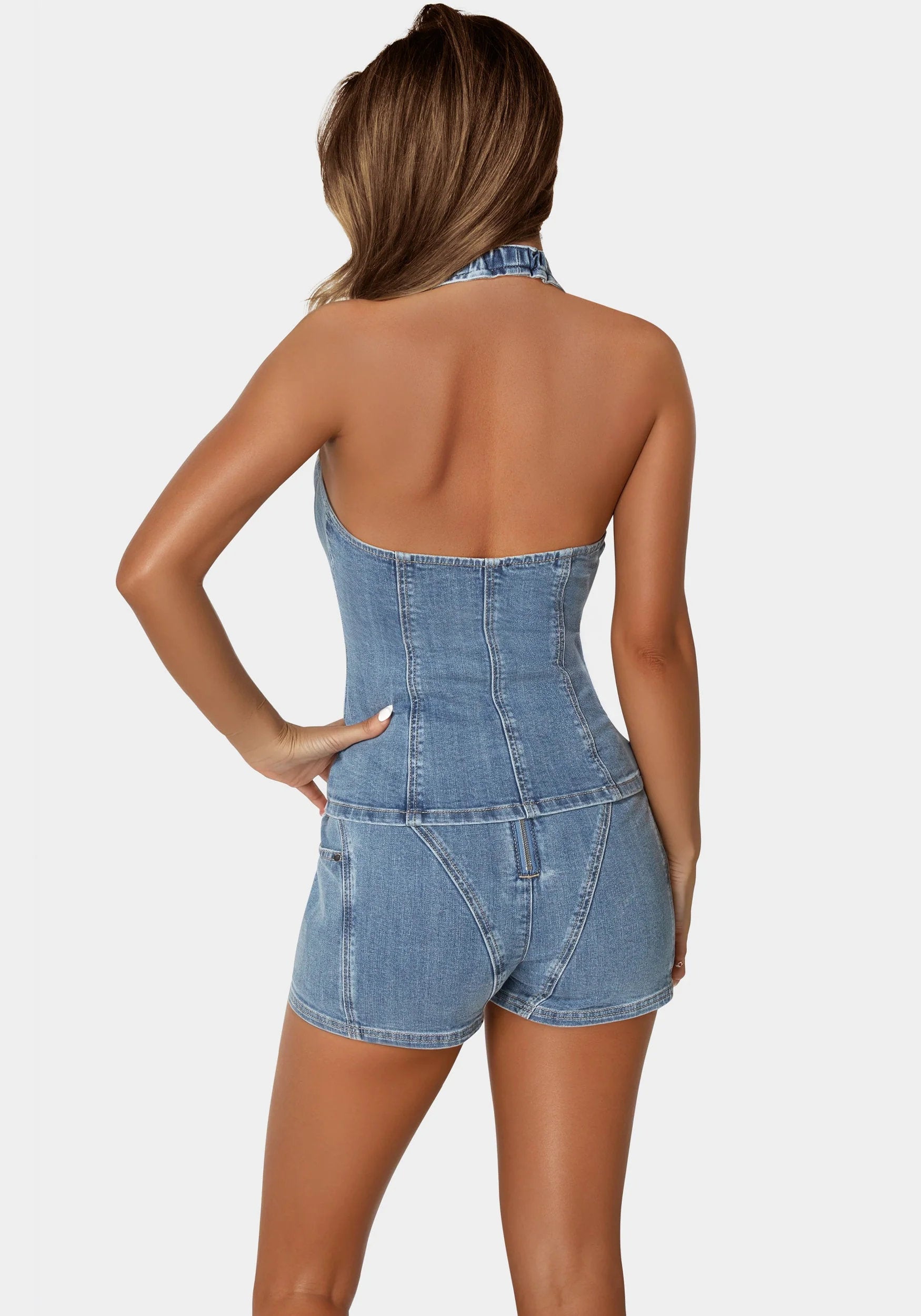 Bebe_Button Down Halter Denim Top_7swt0406be_Medium Blue Wash_03