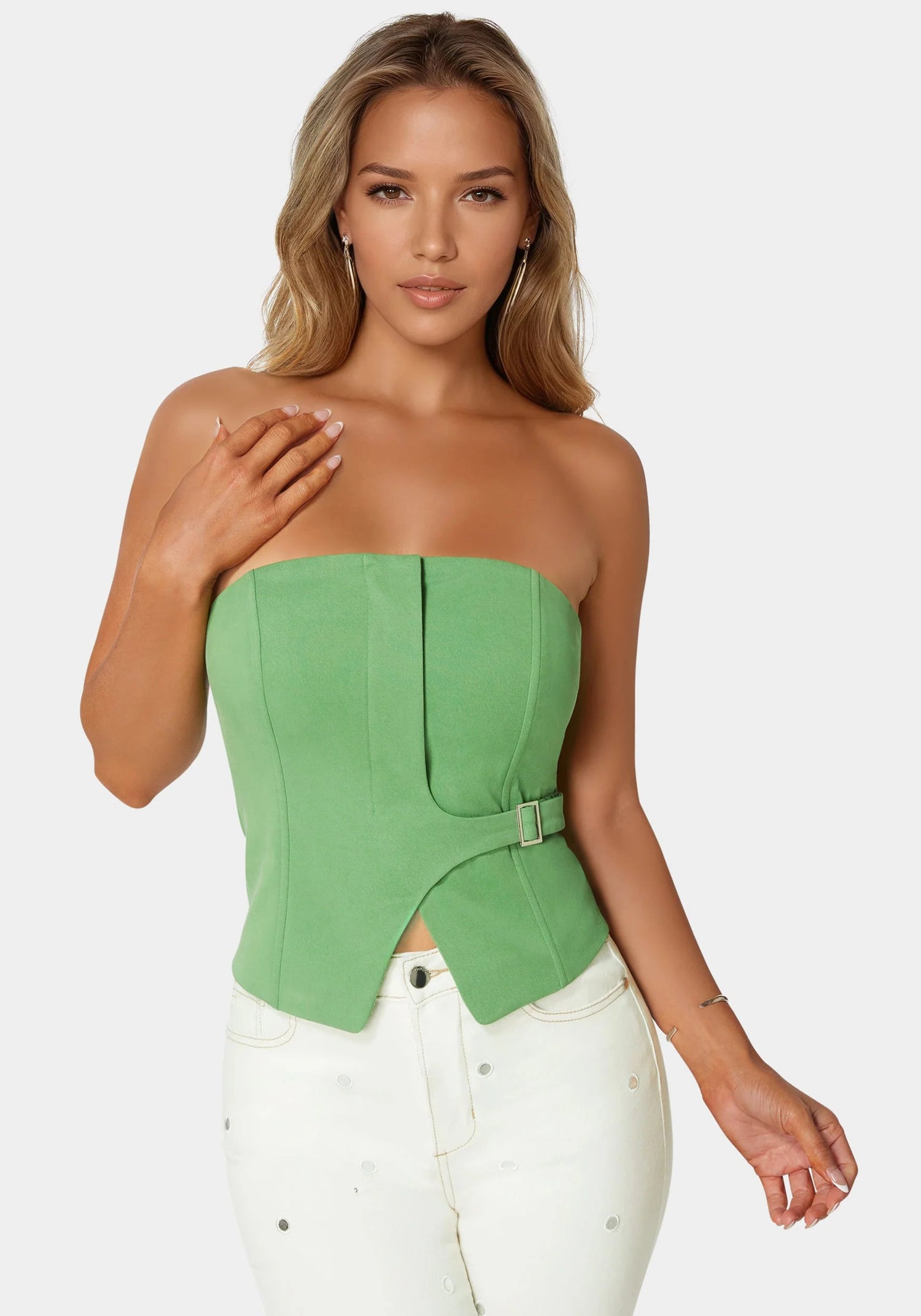 Bebe_Strapless Corset Top_7swt0408be_Stone Green_01