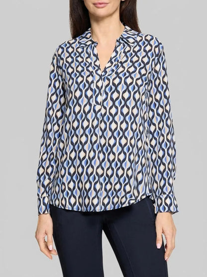Betty Barclay Blue/Cream Women Long-Sleeved Slip-On Blouse SKU: 8000-1749_8811 Image 00