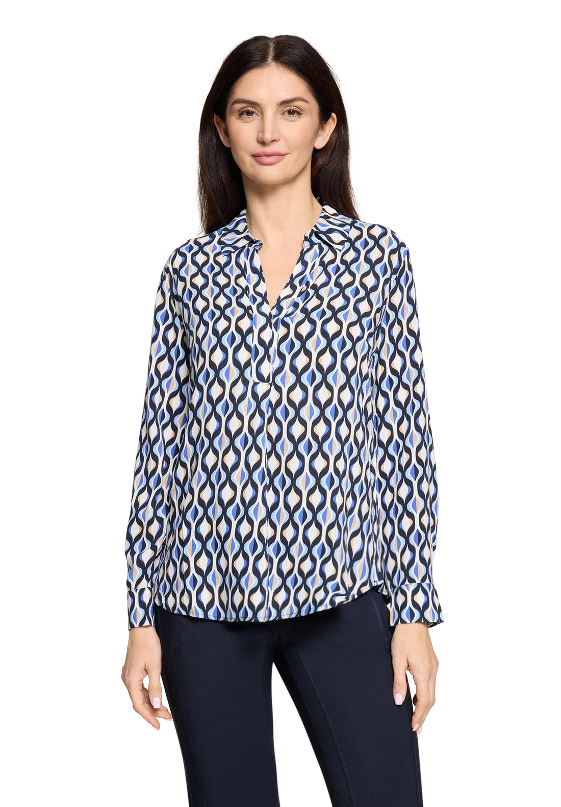 Betty Barclay Blue/Cream Women Long-Sleeved Slip-On Blouse SKU: 8000-1749_8811 Image 01