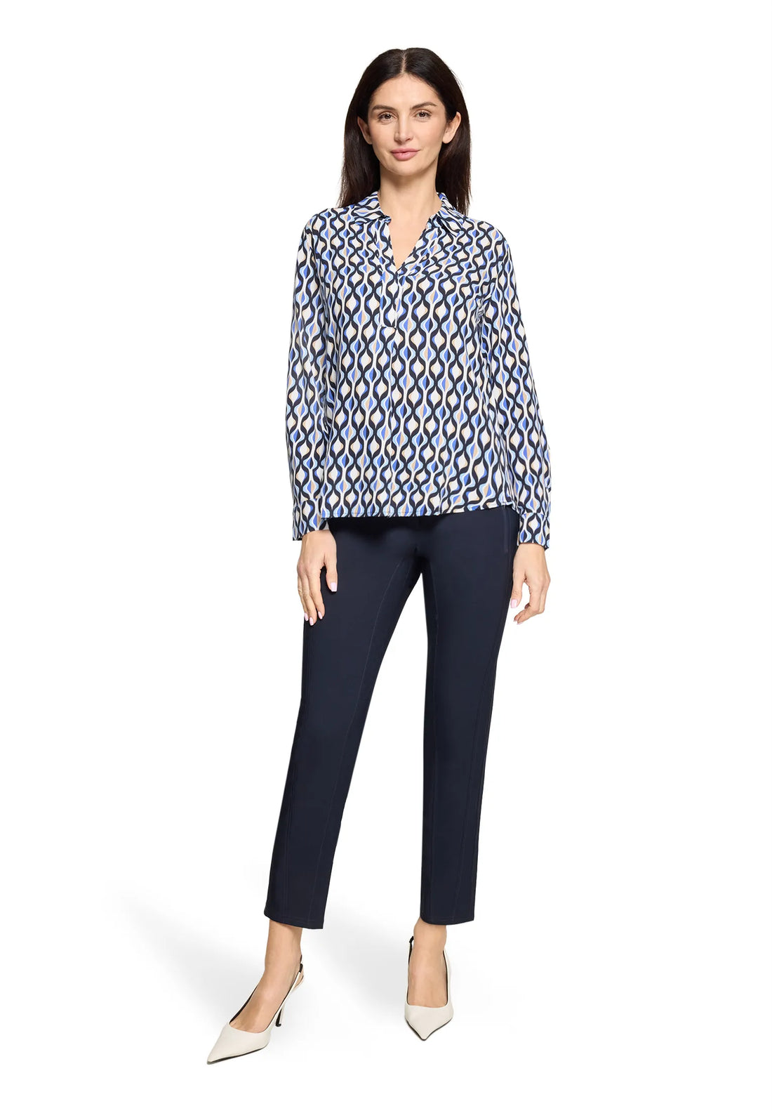 Betty Barclay Blue/Cream Women Long-Sleeved Slip-On Blouse SKU: 8000-1749_8811 Image 02