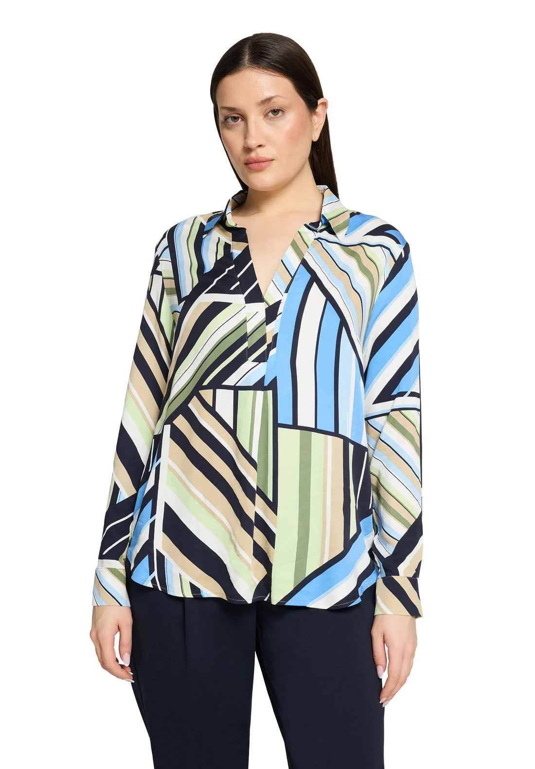 Betty Barclay Blue/Green Women Long-Sleeved Slip-On Blouse SKU: 8000-1845_8850 Image 02