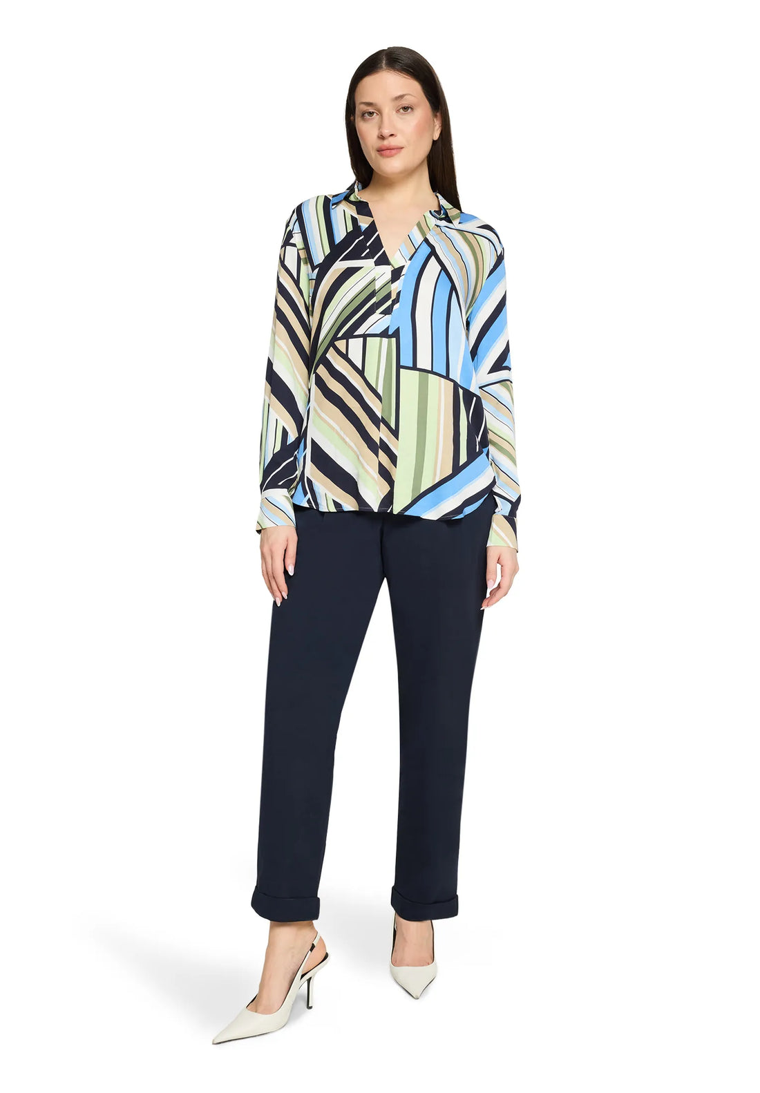 Betty Barclay Blue/Green Women Long-Sleeved Slip-On Blouse SKU: 8000-1845_8850 Image 06