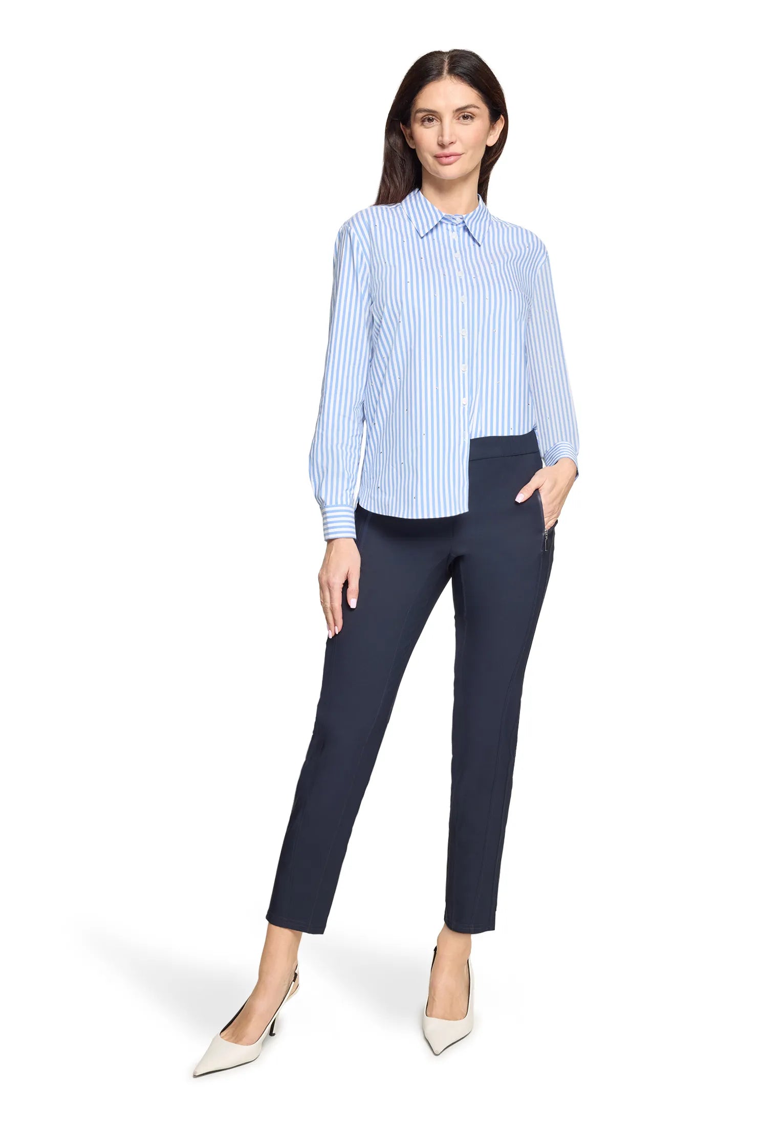 Betty Barclay White/Blue Women Shirt Blouse with Collar SKU: 8002-1758_1880 Image 02