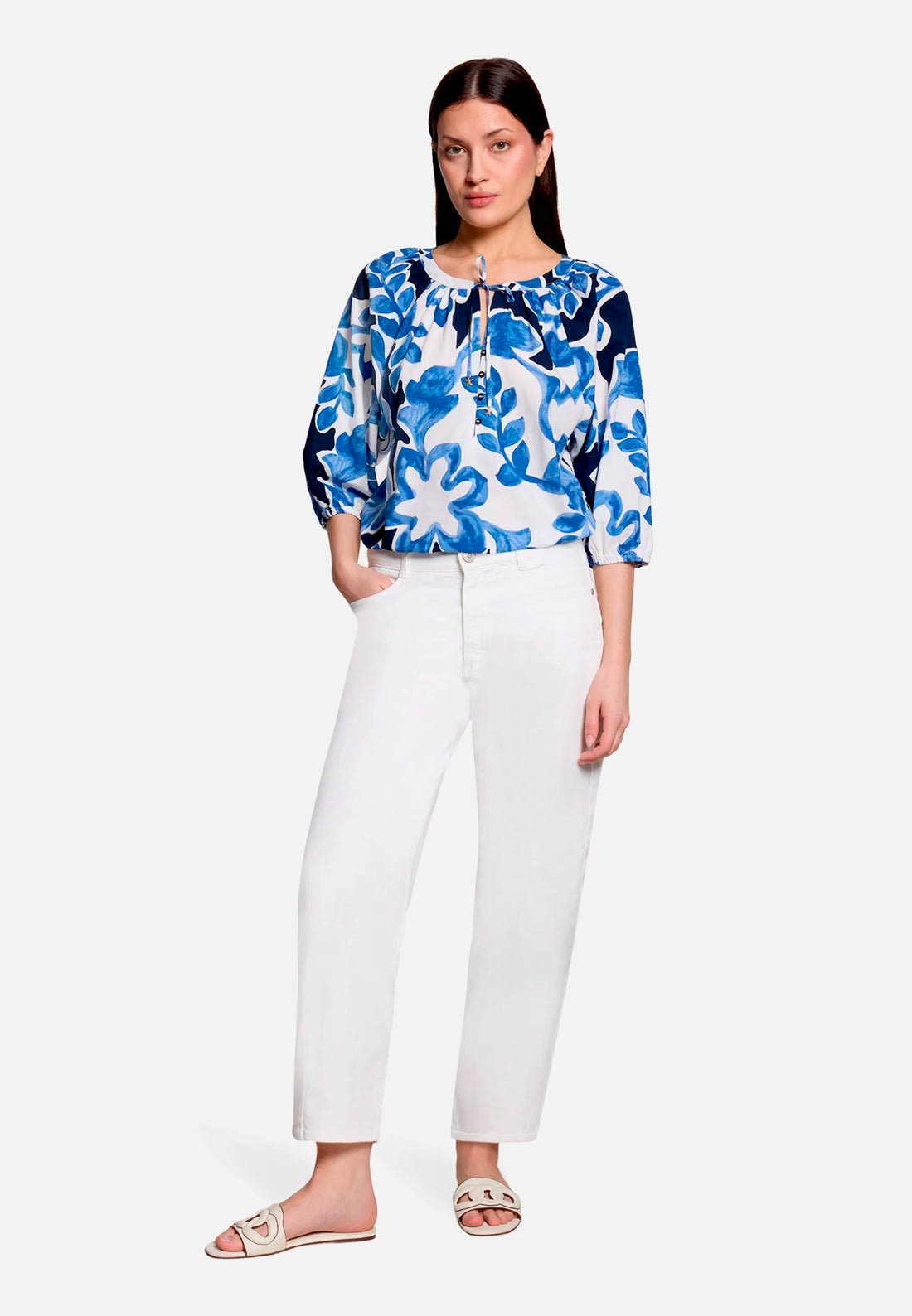 Betty Barclay Cream/Dark Blue Women Slip-On Blouse with Print SKU: 8007-3357_1883 Image 02