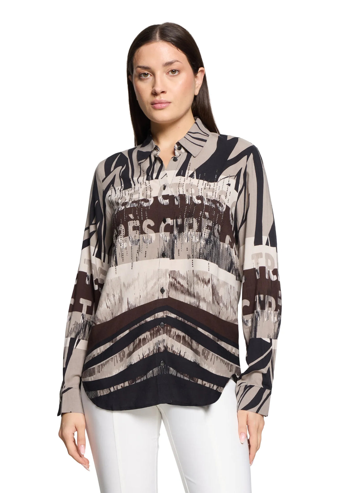 Betty Barclay Beige/Black Women Shirt Blouse with Rhinestones SKU: 8009-1737_7898 Image 01