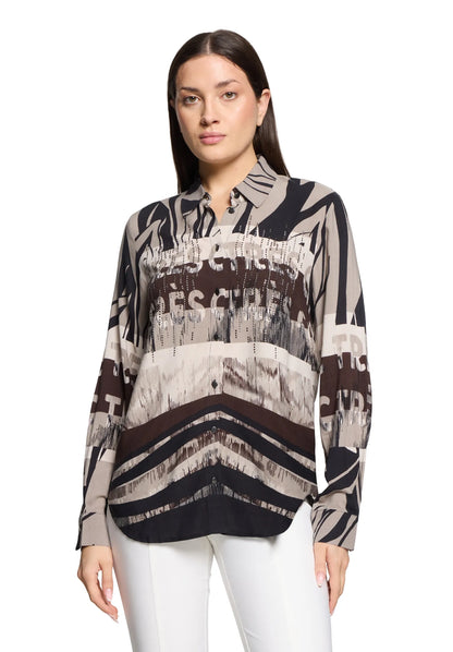 Betty Barclay Beige/Black Women Shirt Blouse with Rhinestones SKU: 8009-1737_7898 Image 01