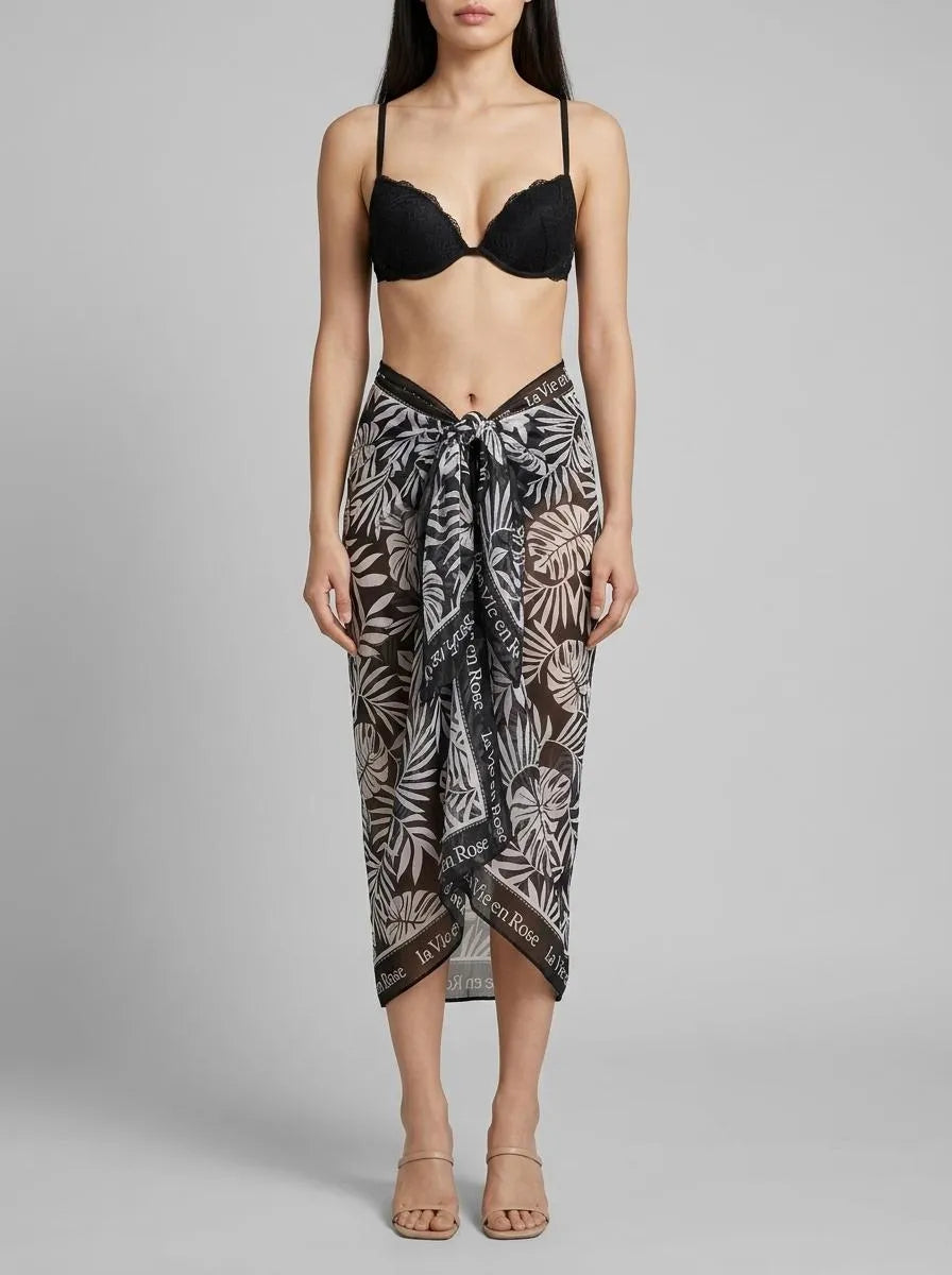 La Vie en Rose Black &amp; White Tropical Women Long Chiffon Pareo SKU: 80200097_P00508 Image 00