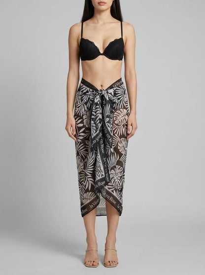 La Vie en Rose Black &amp; White Tropical Women Long Chiffon Pareo SKU: 80200097_P00508 Image 00