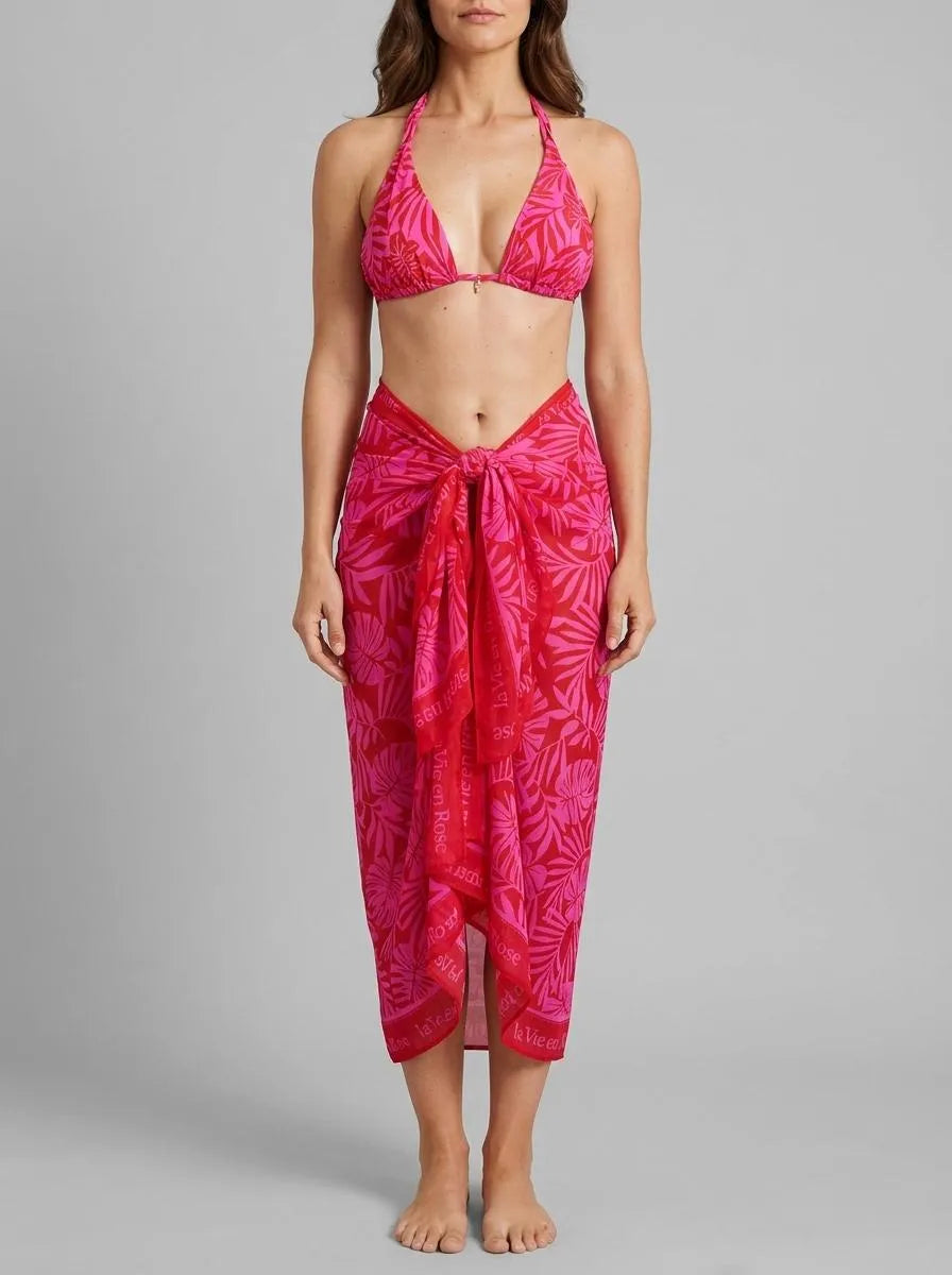 La Vie en Rose Red &amp; Pink Tropical Women Long Chiffon Pareo SKU: 80200097_P60493 Image 00