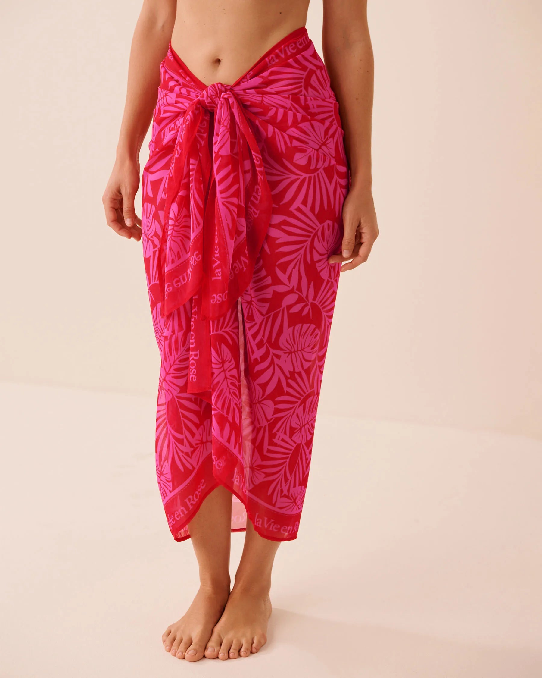 La Vie en Rose Red &amp; Pink Tropical Women Long Chiffon Pareo SKU: 80200097_P60493 Image 01