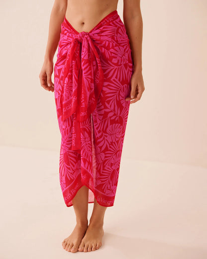 La Vie en Rose Red &amp; Pink Tropical Women Long Chiffon Pareo SKU: 80200097_P60493 Image 01