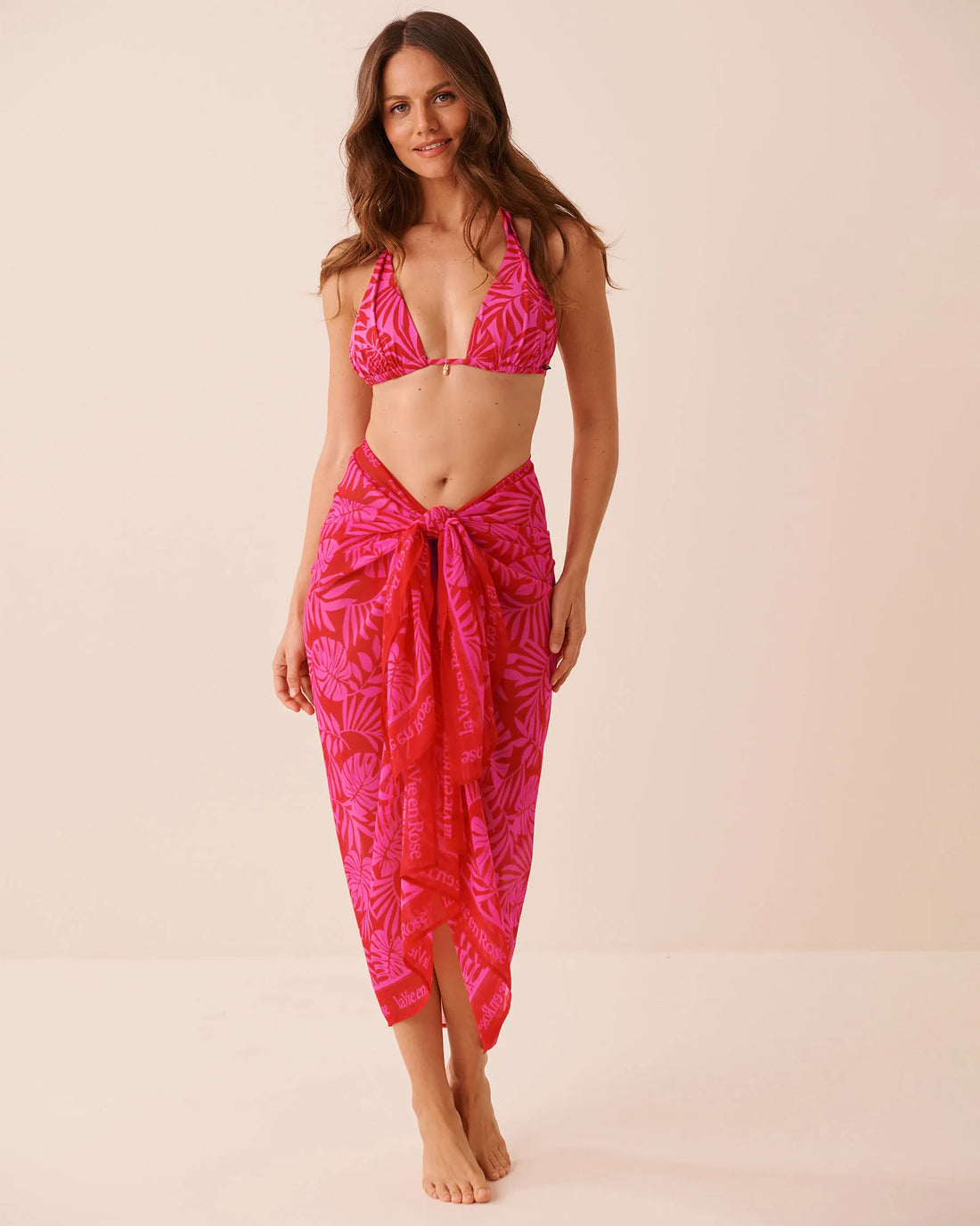 La Vie en Rose Red &amp; Pink Tropical Women Long Chiffon Pareo SKU: 80200097_P60493 Image 03
