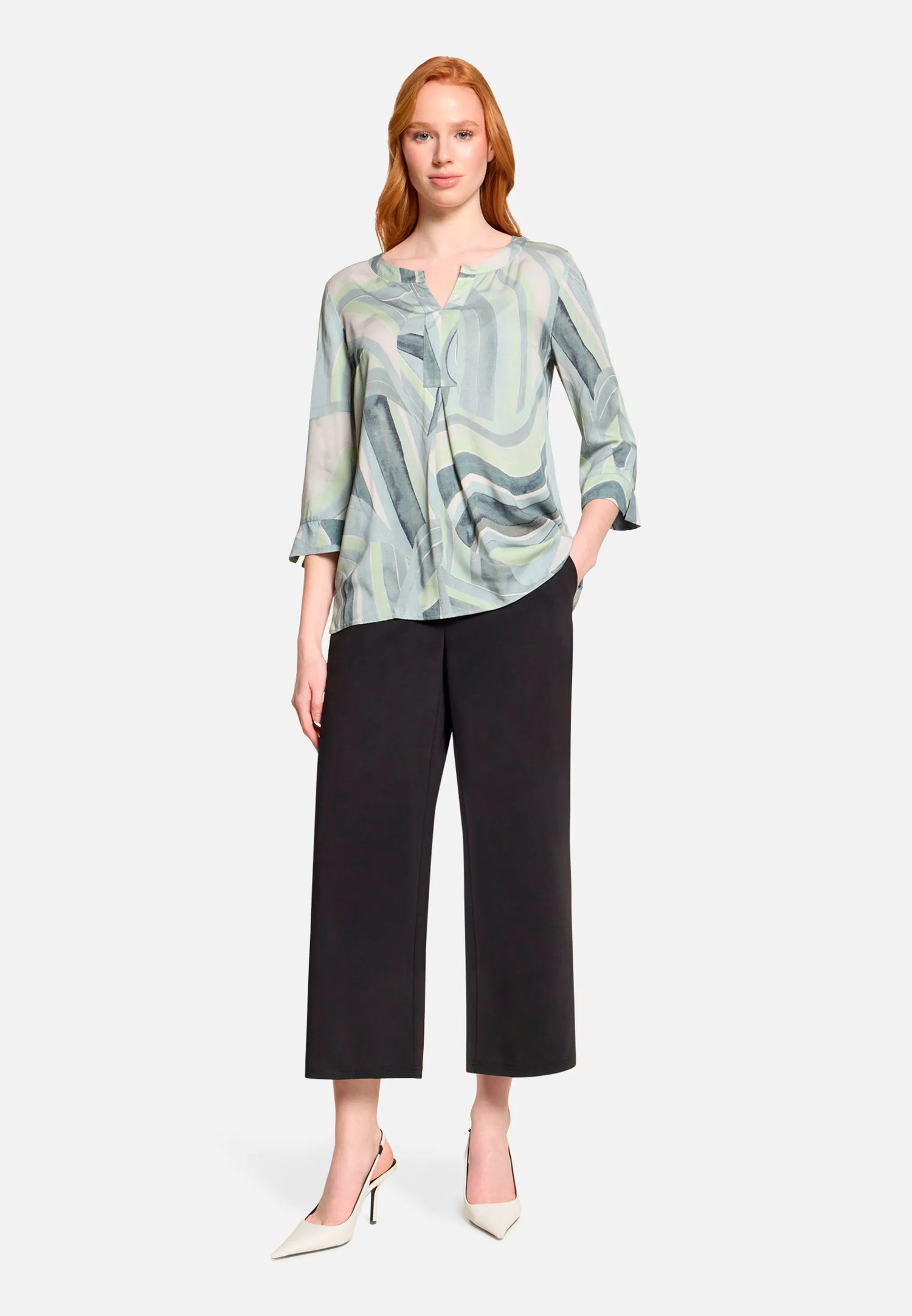 Betty Barclay Mint/Green Women Patterned Slip-On Blouse SKU: 8027-1859_5806 Image 02