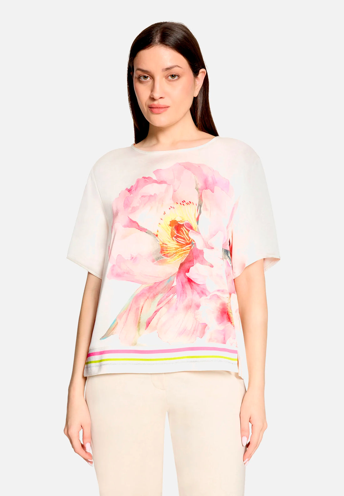 Betty Barclay Patch Cream/Rose Women Slip-On Blouse with Ribbed Cuffs SKU: 8030-1847_1945 Image 01