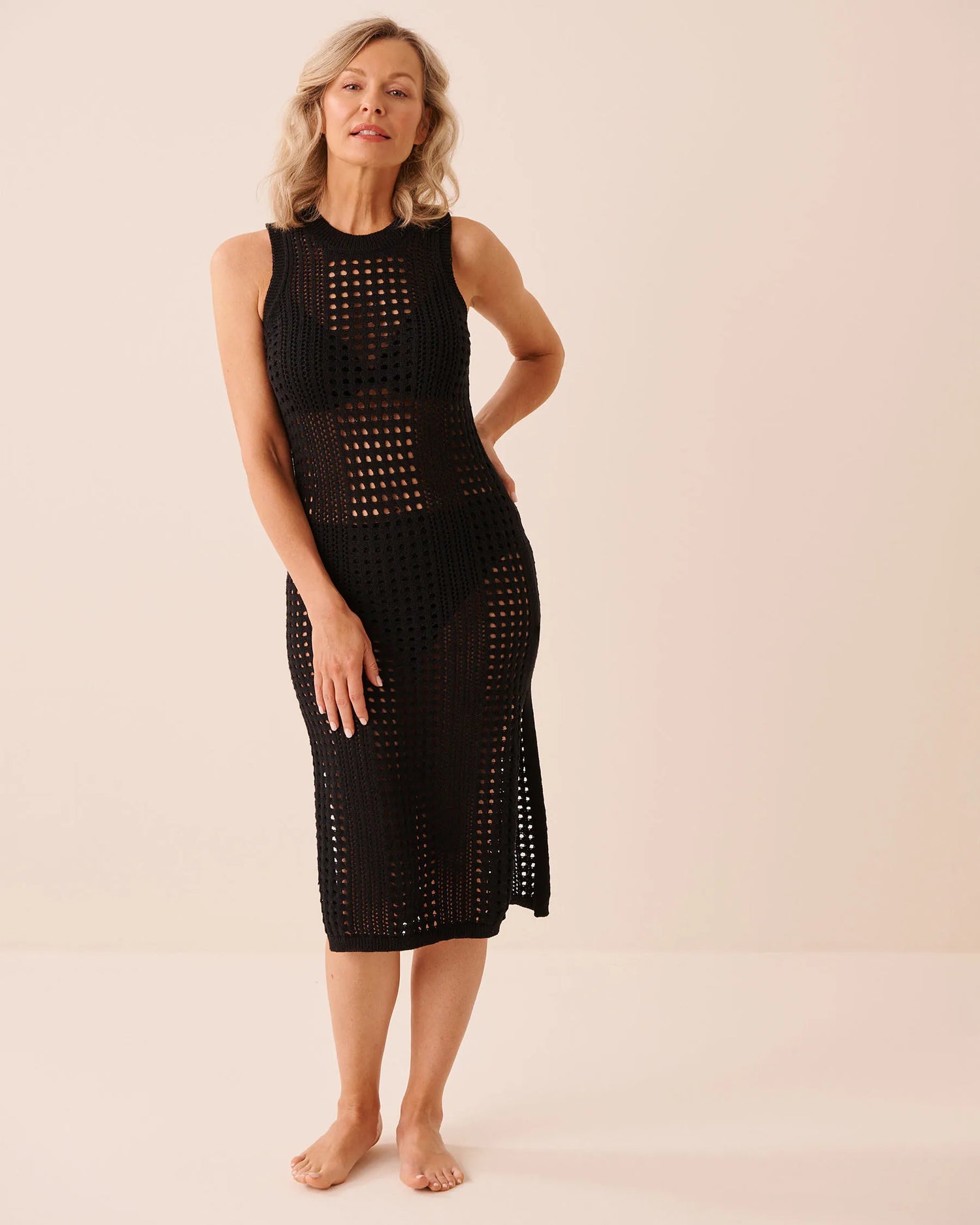 La Vie en Rose Black Beauty Women Openwork Crochet Midi Dress SKU: 80300132_00001 Image 04