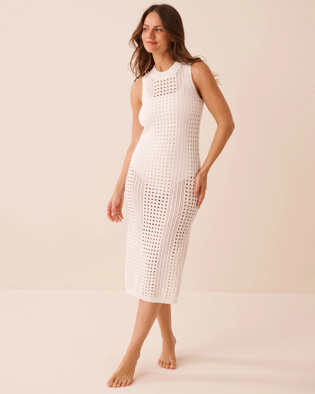 La Vie en Rose Jet Stream Women Openwork Crochet Midi Dress SKU: 80300132_10006 Image 01