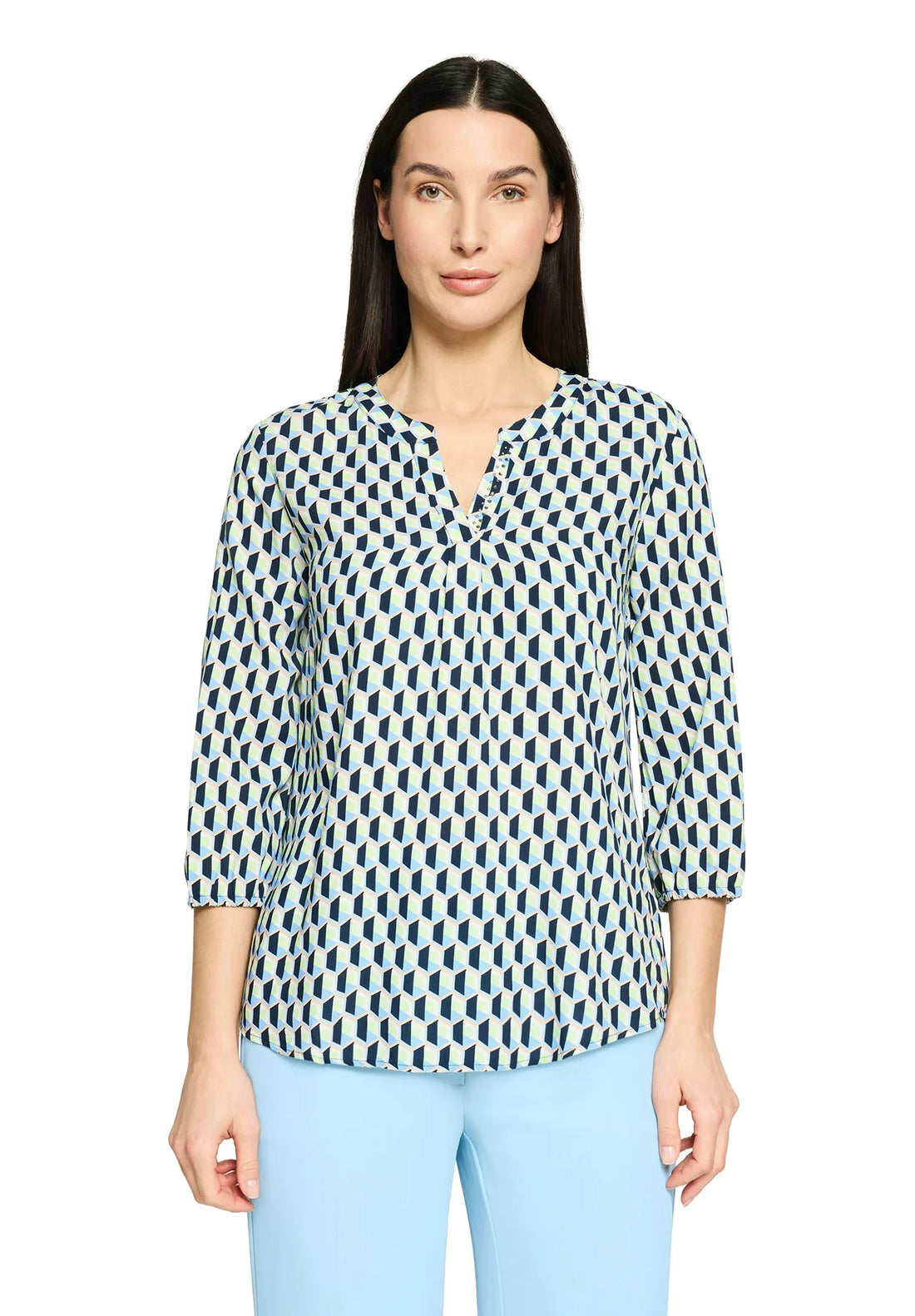 Betty Barclay Blue/Green Women Slip-On Blouse with 3/4 Sleeves SKU: 8034-1855_8850 Image 01