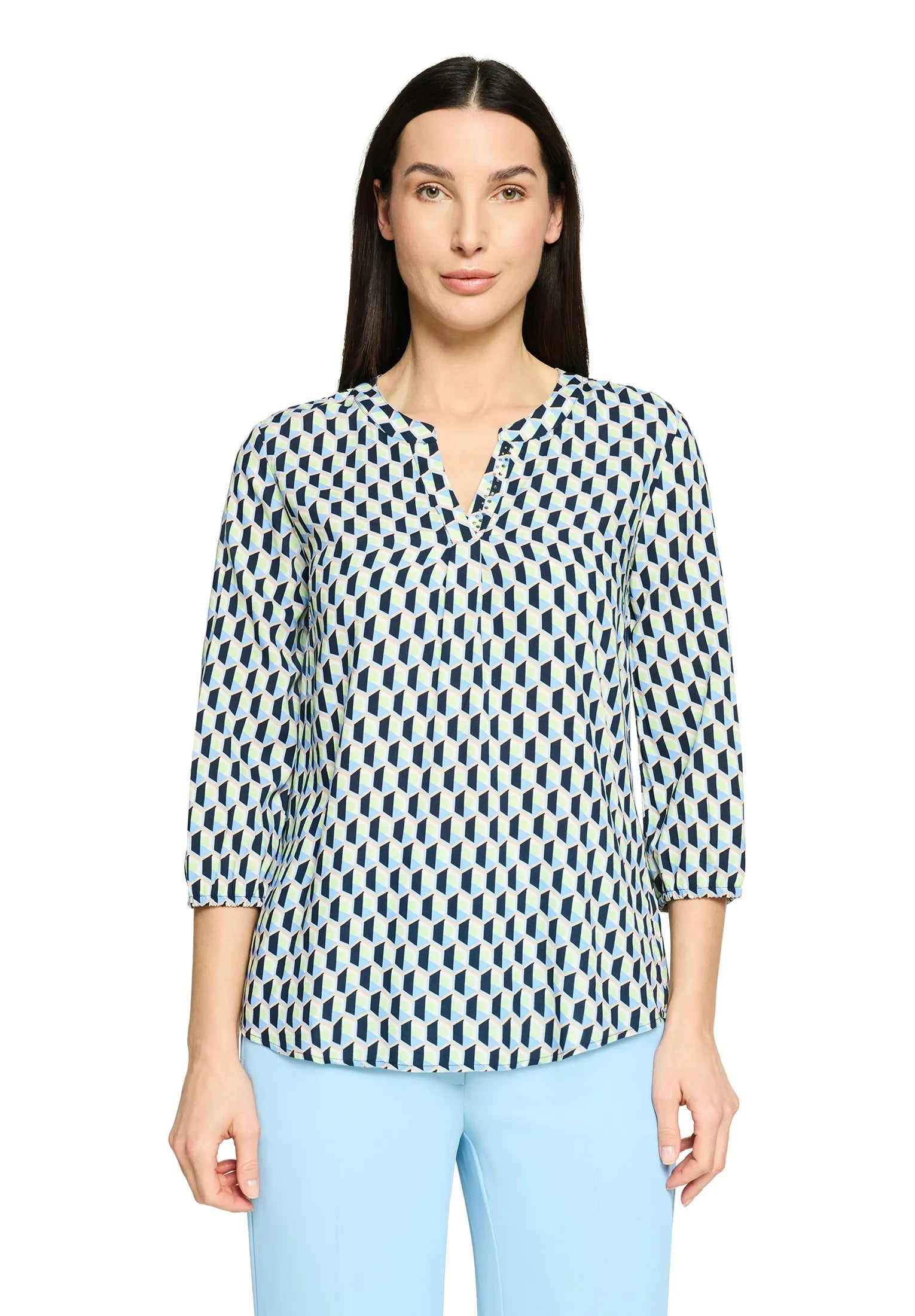 Betty Barclay Blue/Green Women Slip-On Blouse with 3/4 Sleeves SKU: 8034-1855_8850 Image 01