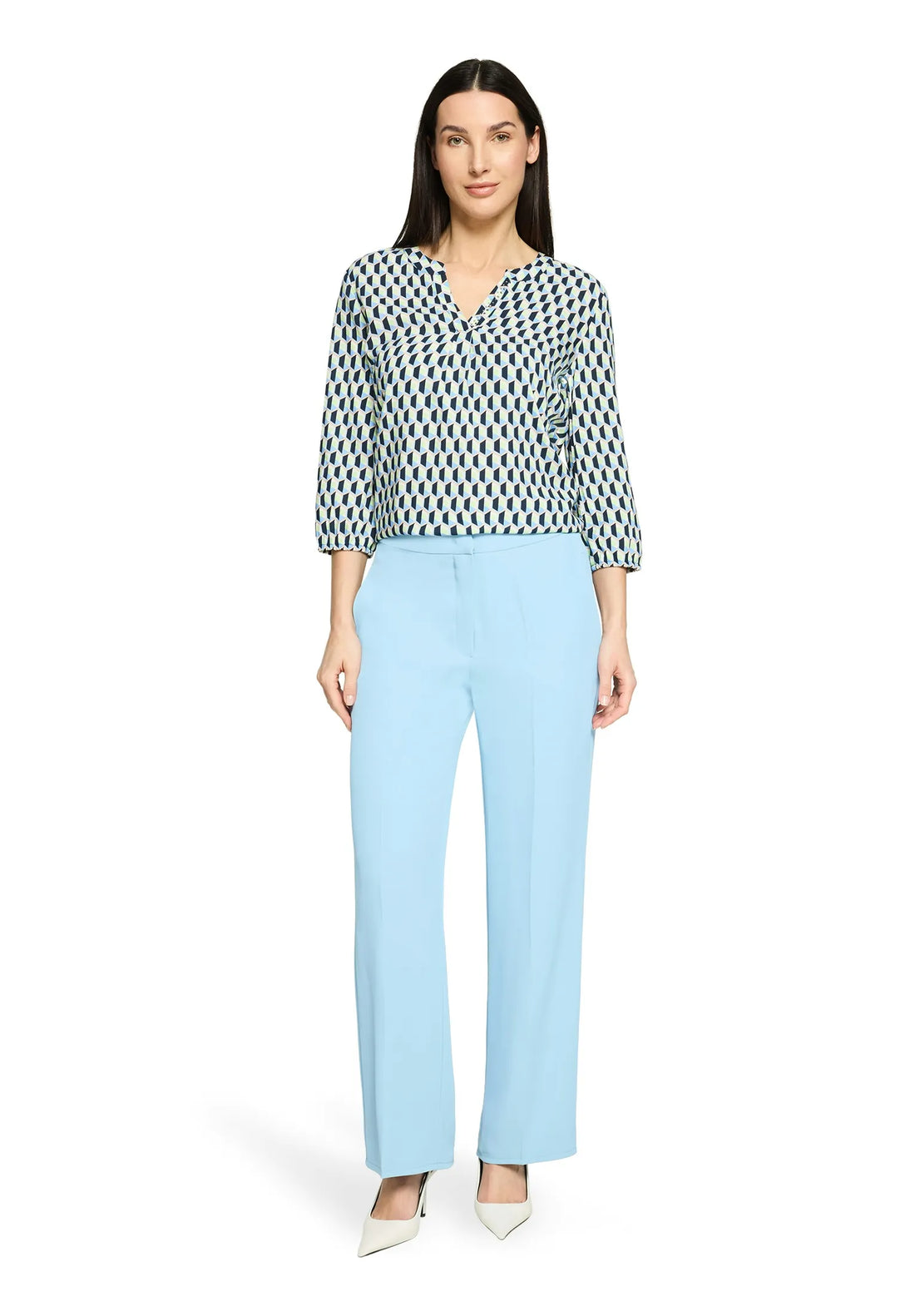 Betty Barclay Blue/Green Women Slip-On Blouse with 3/4 Sleeves SKU: 8034-1855_8850 Image 03