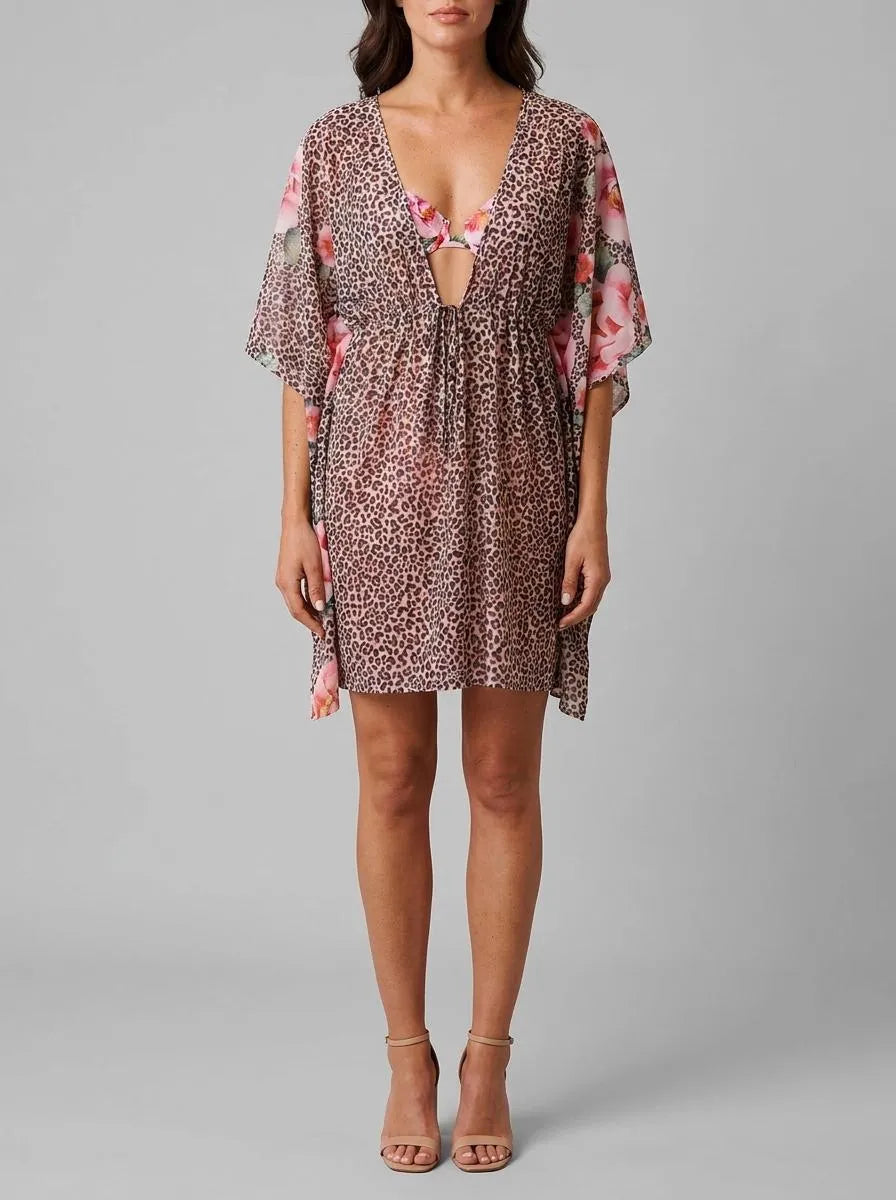 La Vie en Rose Capri Women Floral Leopard Mesh Tunic SKU: 80400078_P20084 Image 00