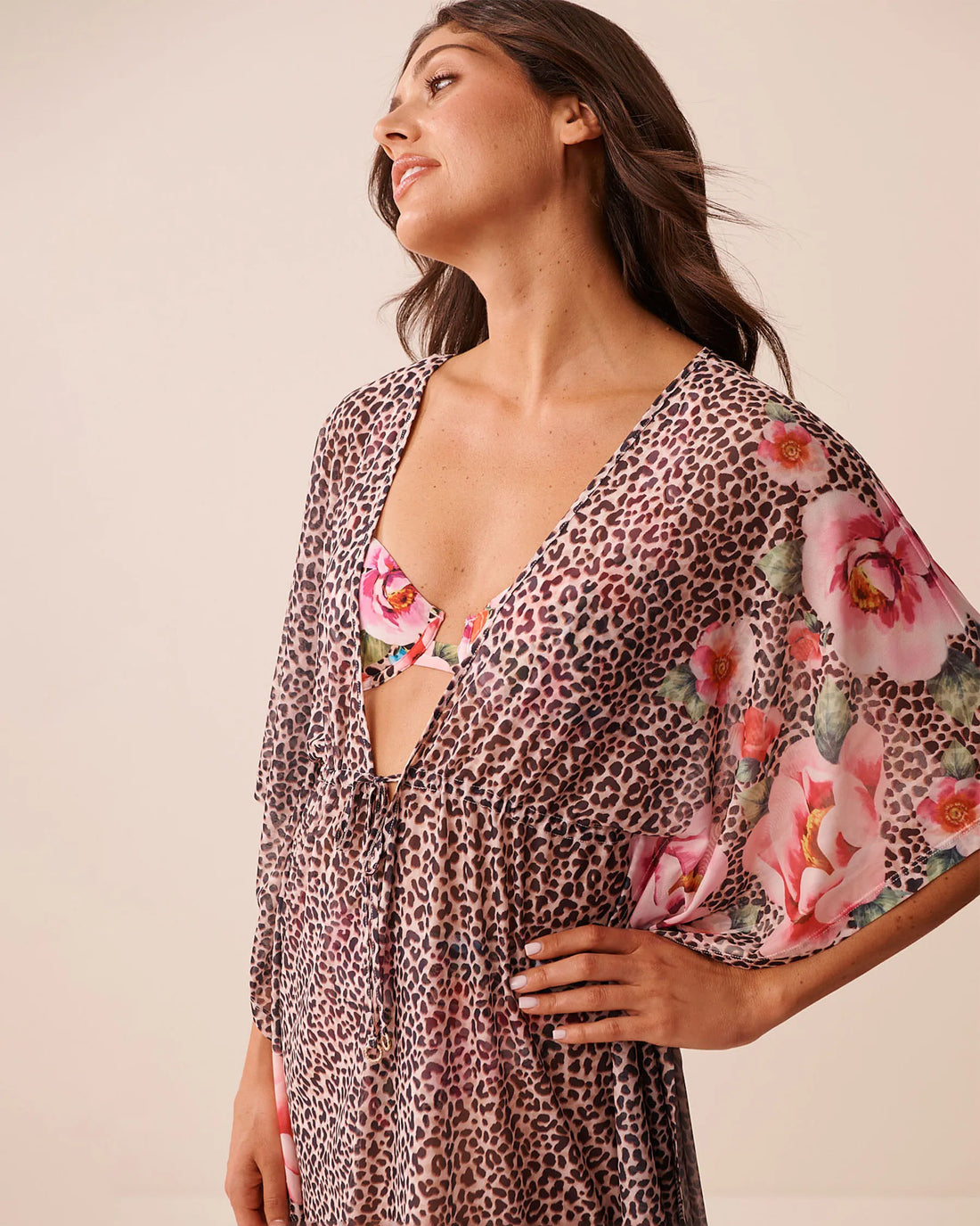 La Vie en Rose Capri Women Floral Leopard Mesh Tunic SKU: 80400078_P20084 Image 03