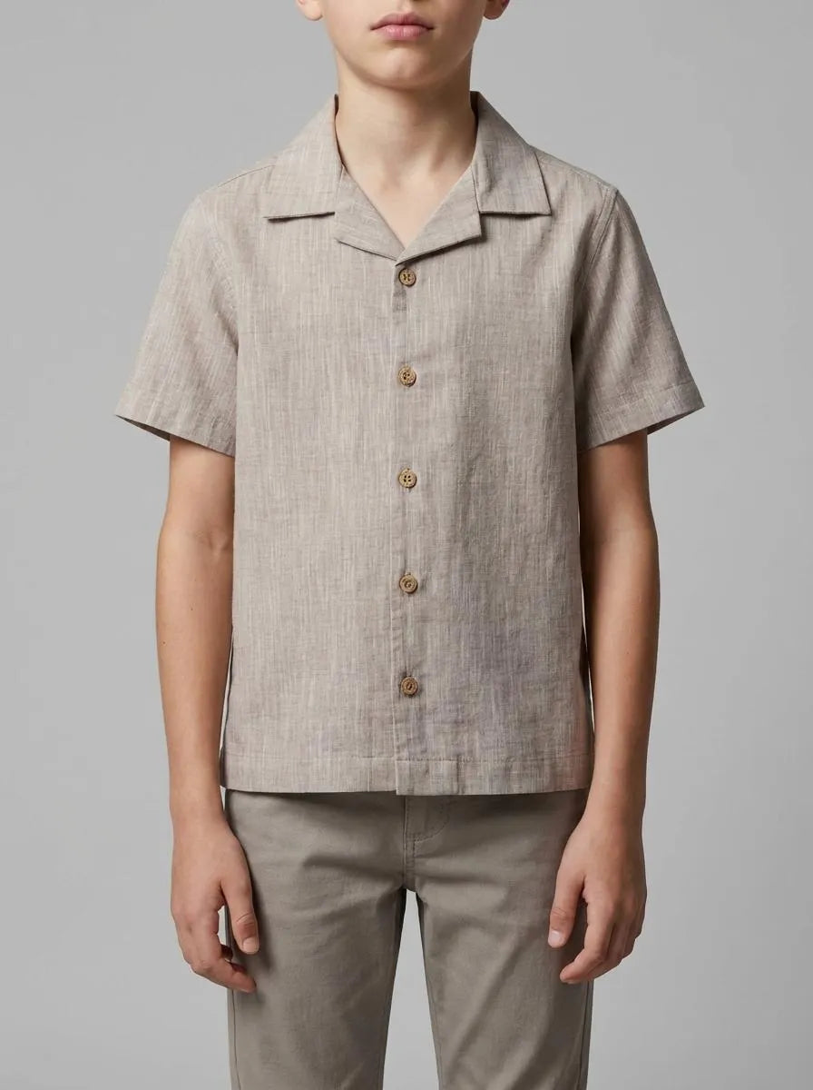 Springfield Beige Boys Linen-Look Short Sleeve Shirt SKU: 8483000_55 Image 00