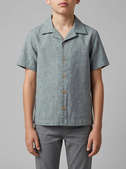 Springfield Blue Boys Linen-Look Short Sleeve Shirt SKU: 8483000_83 Image 00