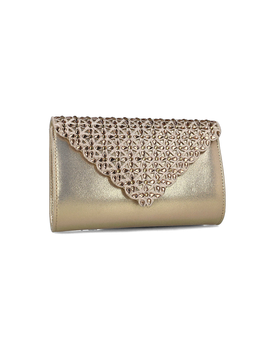 Gold Clutch With Embellished Flap_85540_00_02