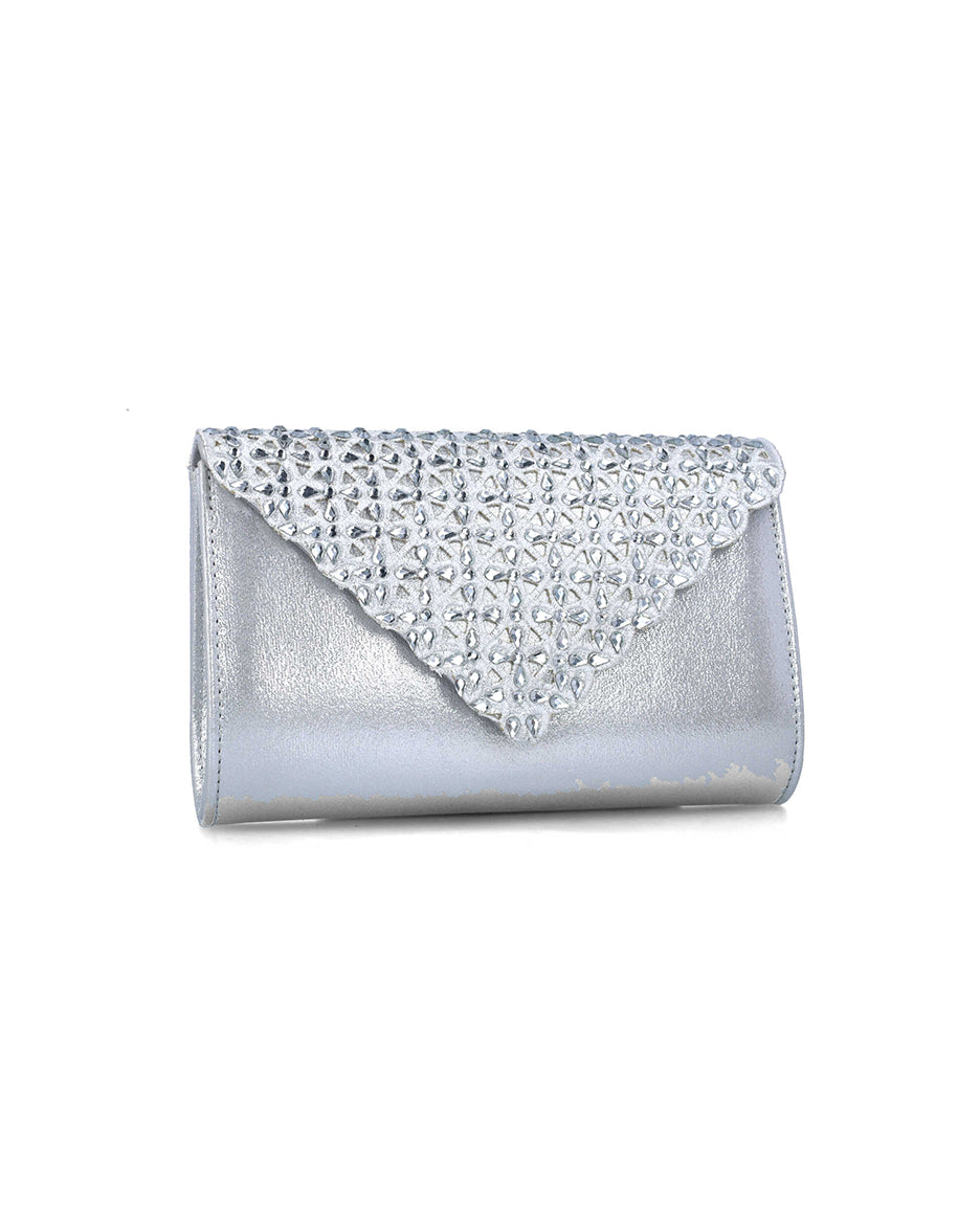 Silver Clutch With Embellished Flap_85540_09_02