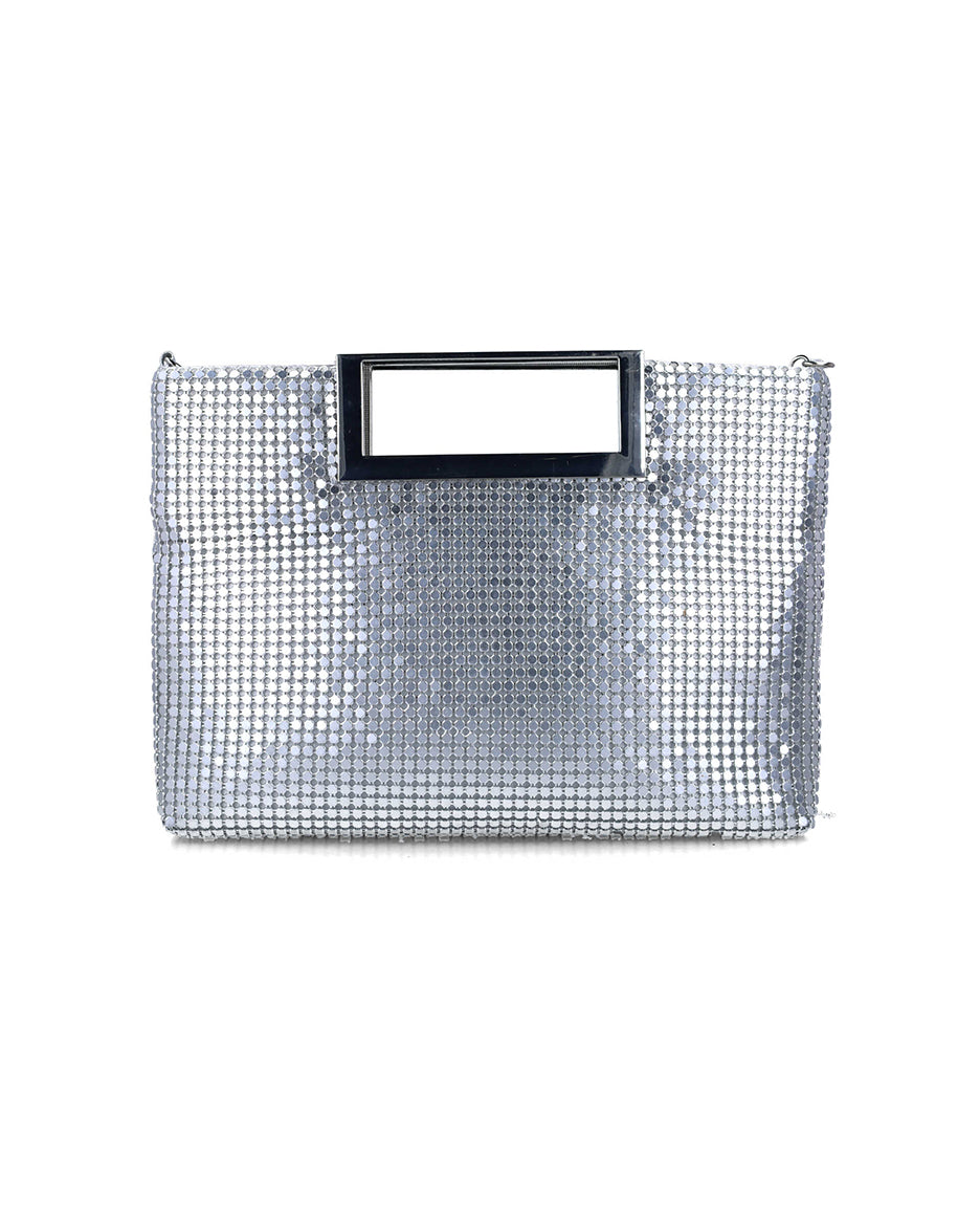 Silver Puffy Handbag With Metallic Handle_85560_09_03