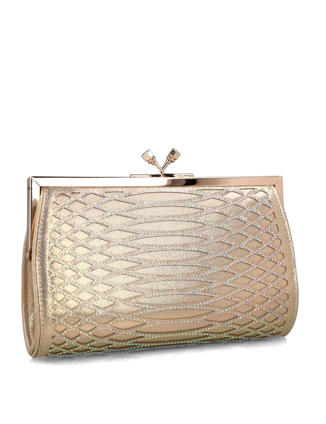 Gold Clutch In Imitation Snake Leather_85597_00_02