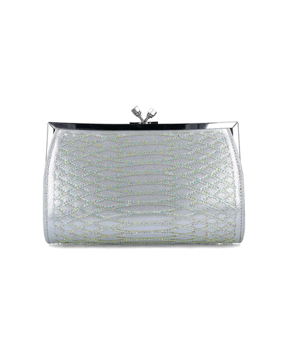 Silver Clutch In Imitation Snake Leather_85597_09_03