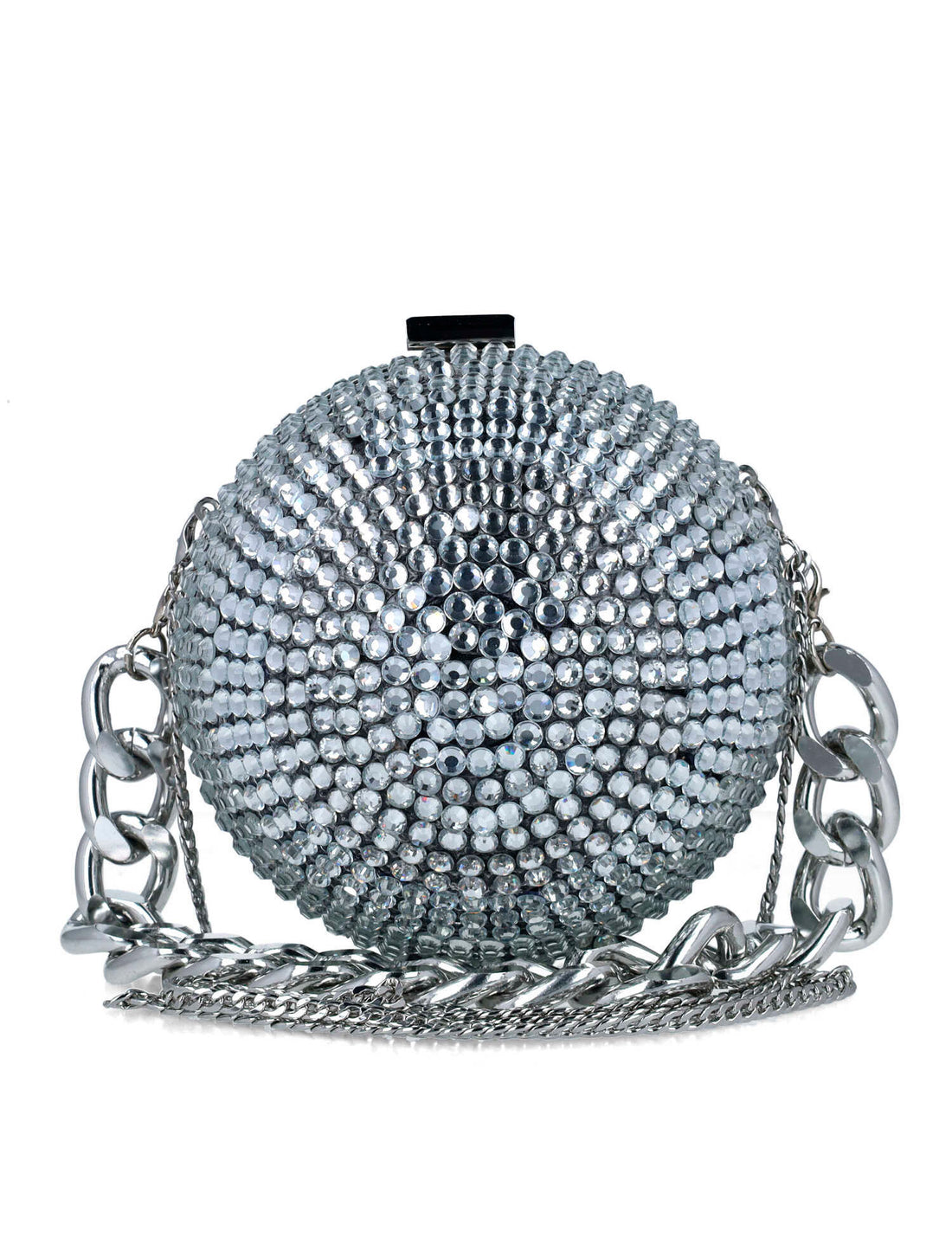 Round Clutch With Over Embellishment And Chain Strap_85670_01_01