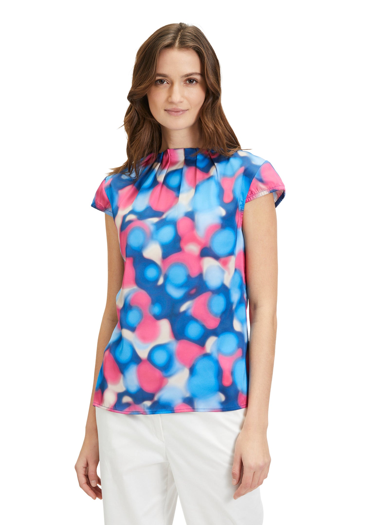 Cap Sleeve Highneck Blouse With All Over Print_8731 3318_8845_03