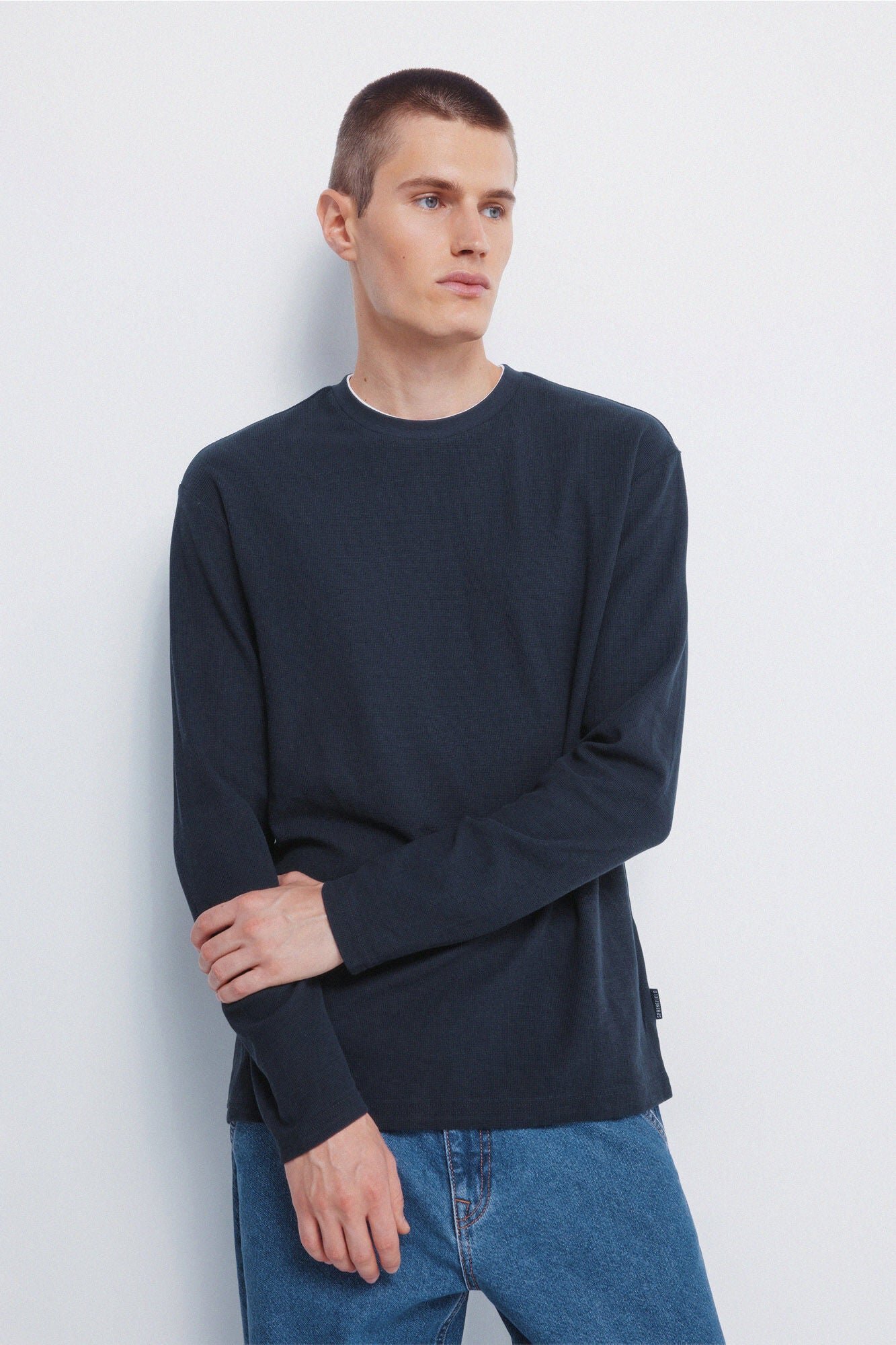 Springfield_Dark Blue_Double Waffle Fabric T-Shirt_8832417_11_03