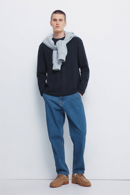 Springfield_Dark Blue_Double Waffle Fabric T-Shirt_8832417_11_06