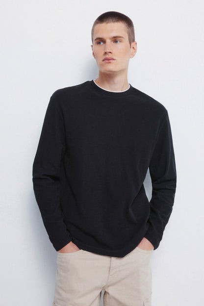 Springfield_Black_Double Waffle Fabric T-Shirt_8832417_28_01