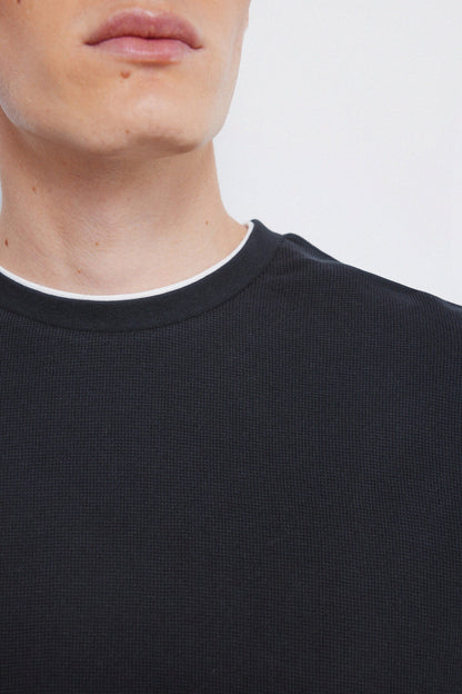 Springfield_Black_Double Waffle Fabric T-Shirt_8832417_28_04