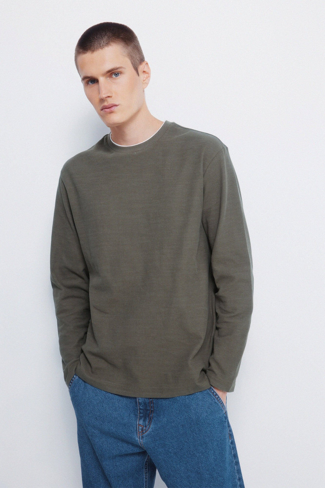 Springfield_Khaki_Double Waffle Fabric T-Shirt_8832417_35_01