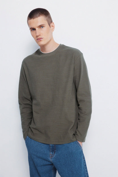 Springfield_Khaki_Double Waffle Fabric T-Shirt_8832417_35_01